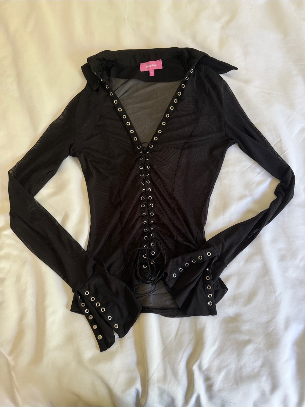 Edikted Mesh Lace-Up Long Sleeve Top
